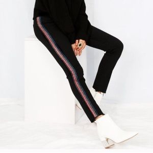 MOTHER High Waisted Looker Ankle Fray Stripe Jeans